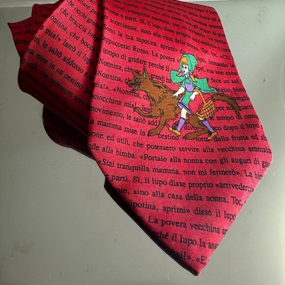 Moschino Tie Collectors Item Silk Little Red Riding Hood - Picture 1 of 7
